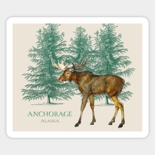 Anchorage Alaska Moose Lovers Trees Vintage-Look Souvenir Magnet